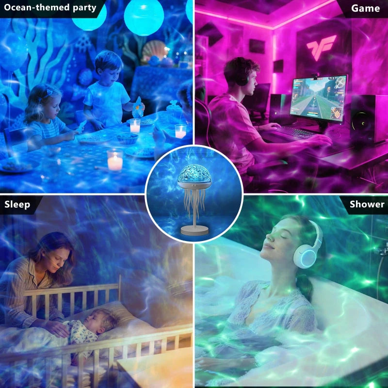 Intelligent Color Atmosphere Light 360 Degree Rotating Remote Control Night Light Colorful Creative Jellyfish Projection Light Vue