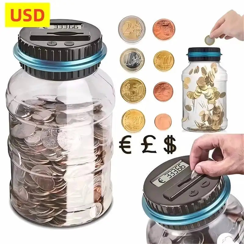 Large Capacity Intelligent Piggy Bank T Bucket Creative Coin Piggy Bank Automatic Counting Piggy Bank Family Piggy Bank Gift Box Vue USD