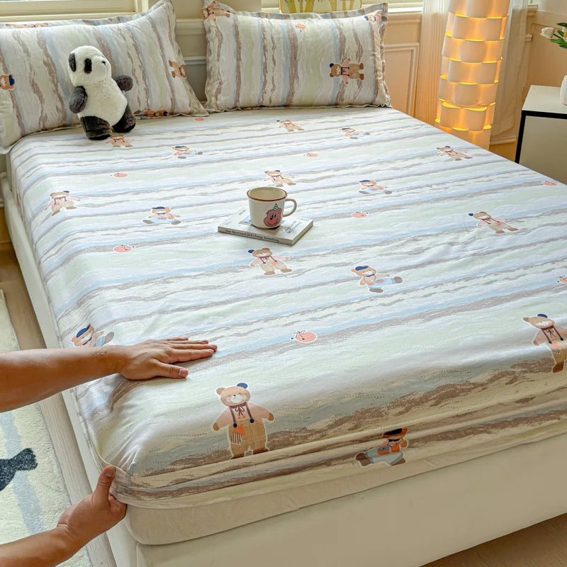 Cartoon Capybara Pattern Fitted Sheet Brushed Microfiber Single Double Mattress Cover Queen Non Slip Bed Sheet with Elastic Band Vue