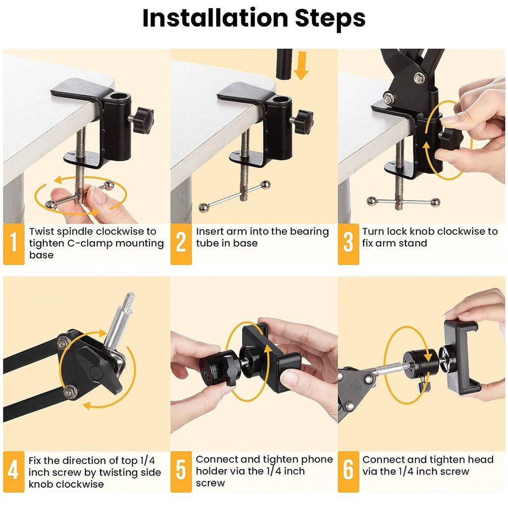 Flexible Arm Tripod For Phone Stand Table Folded Anchor 360° Rotation Online Desktop Laptop Video Live Overhead Shot Photography Vue
