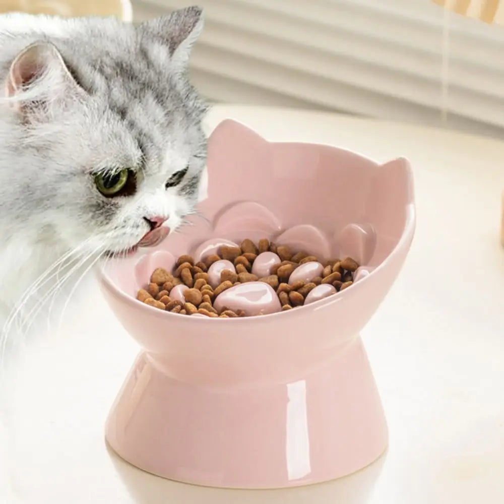 Ceramic Cat Slow Food Bowl Cute Slanted Mouth Dog Feeding Basin Creative Large Capacity Pet High Foot Bowl Kitten Puppy Vue