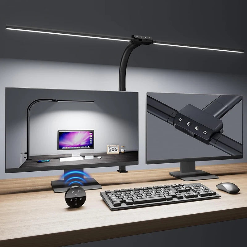 Modern Double Head LED Clip Desk Lamp Stepless Dimmable Architect Task Light Home Reading Office Eye-Caring Computer Desk Lamp Vue