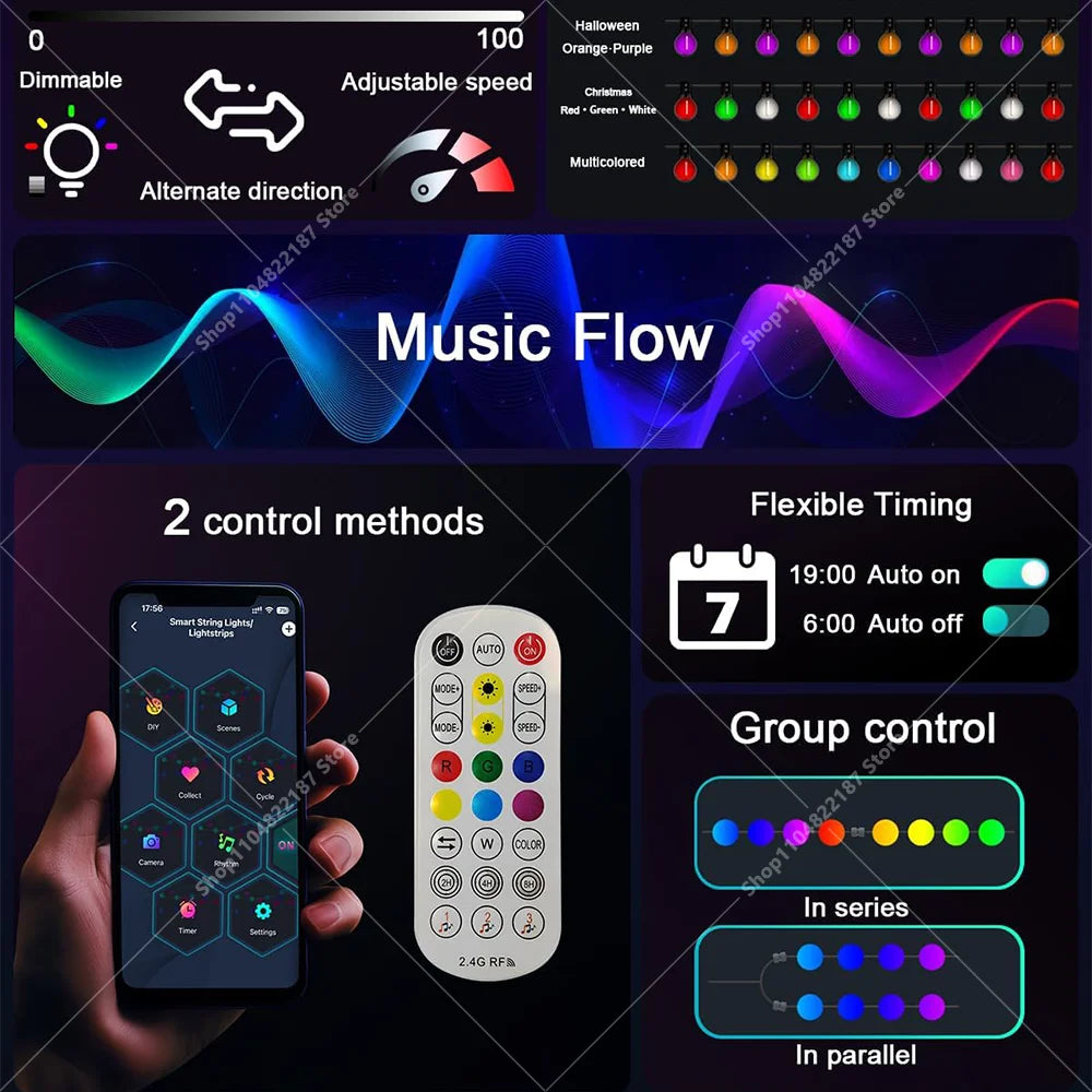 Permanent Outdoor LED Eave Lights 300FT 180LEDs RGB IC Eave Light Strip With Remote/APP for Christmas New Year Roof String Light Vue