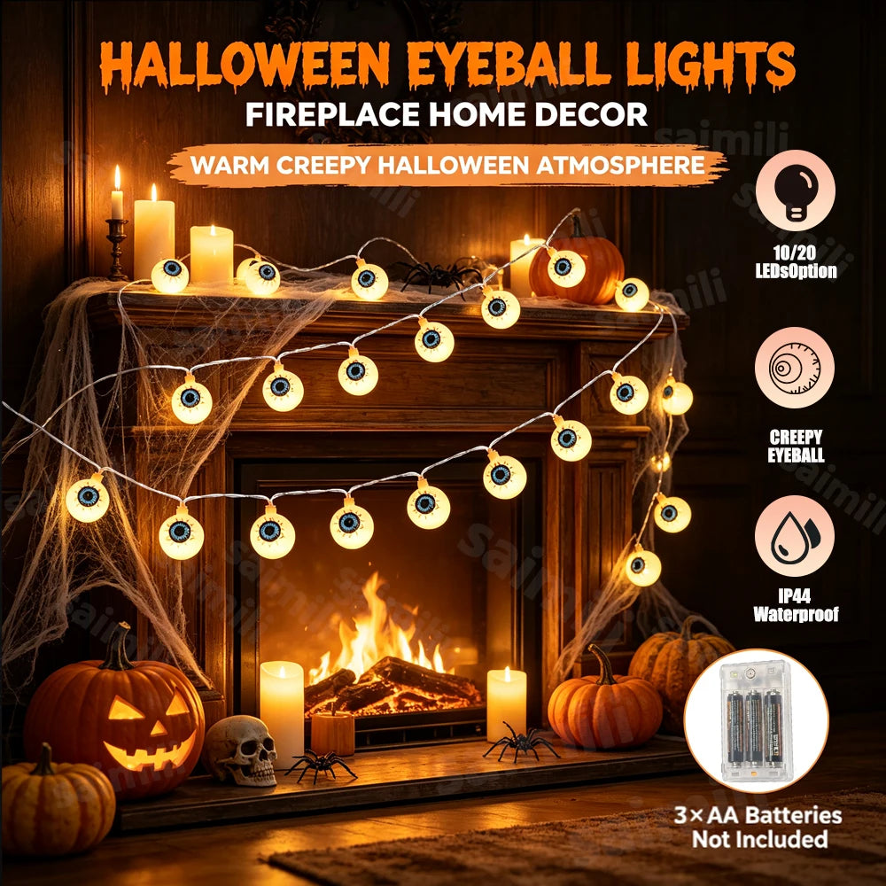 10/20 LED Battery Halloween Eyeball String Lights Creepy Warm Glow Atmosphere Lamp For Home Garden Bedroom Holiday Party Decor Vue