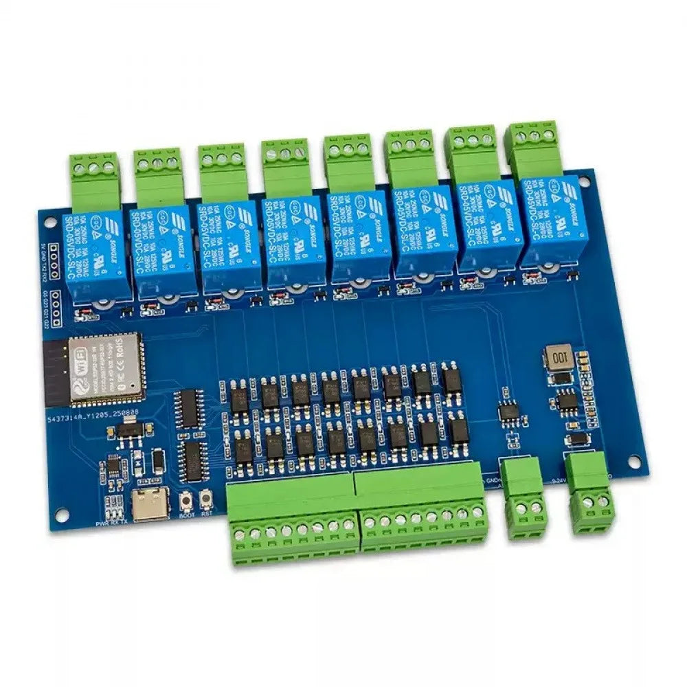ESP32 Modbus 8-channel Relay Module RS485 8 Way Input 8 Way Output Optocoupler Isolation 9-24V Power Supply with WiFi/Bl-uetooth Vue