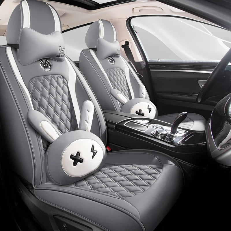 Cartoon Faux Leather Car Seat Covers for SUV Pick-up Truck Sedan Universal Breathable Anti-Slip Driver Seat Cushion (Full Seat) Vue