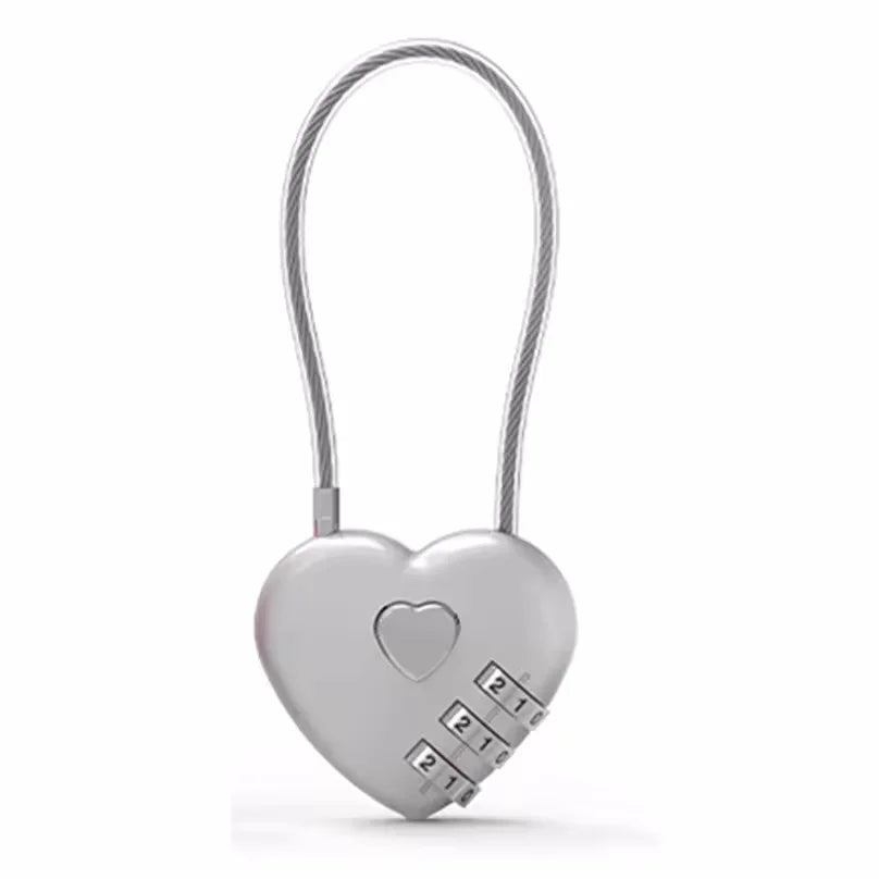 Portable Zinc alloy 3 Digit Password Lock Wire Rope Anti-theft Backpack Zipper Lock Padlock Luggage Combination Lock Travel Vue silver
