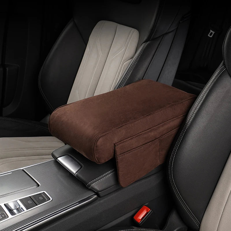 Car Armrest Cushion Suede Armrest Cup Holder Center Console Increased Elbow Support Armrest Cushion Vehicle Arm Storager Box Vue