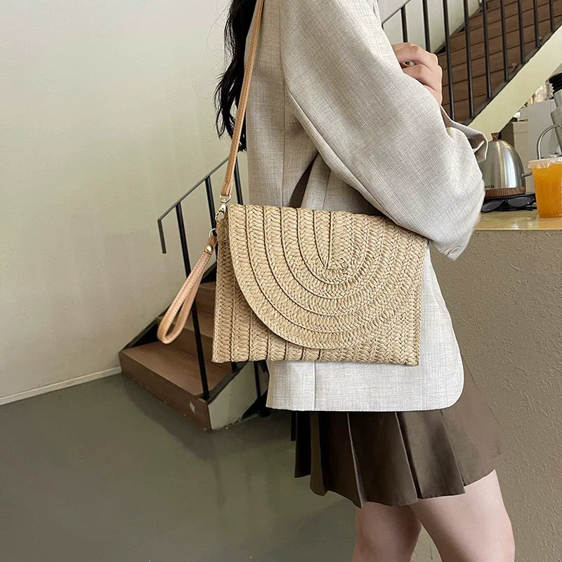 Summer Travel Beach Bag Straw Woven Clutch Fashion Designer Crossbody