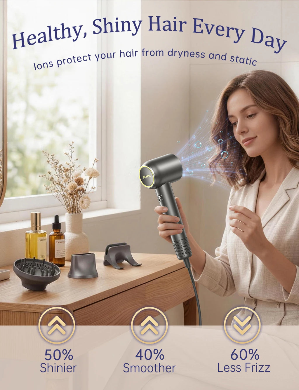 Ionic Hair Dryer 160,000 RPM Lightweight & Quiet with Diffuser Ionic Hair Dryer Vue