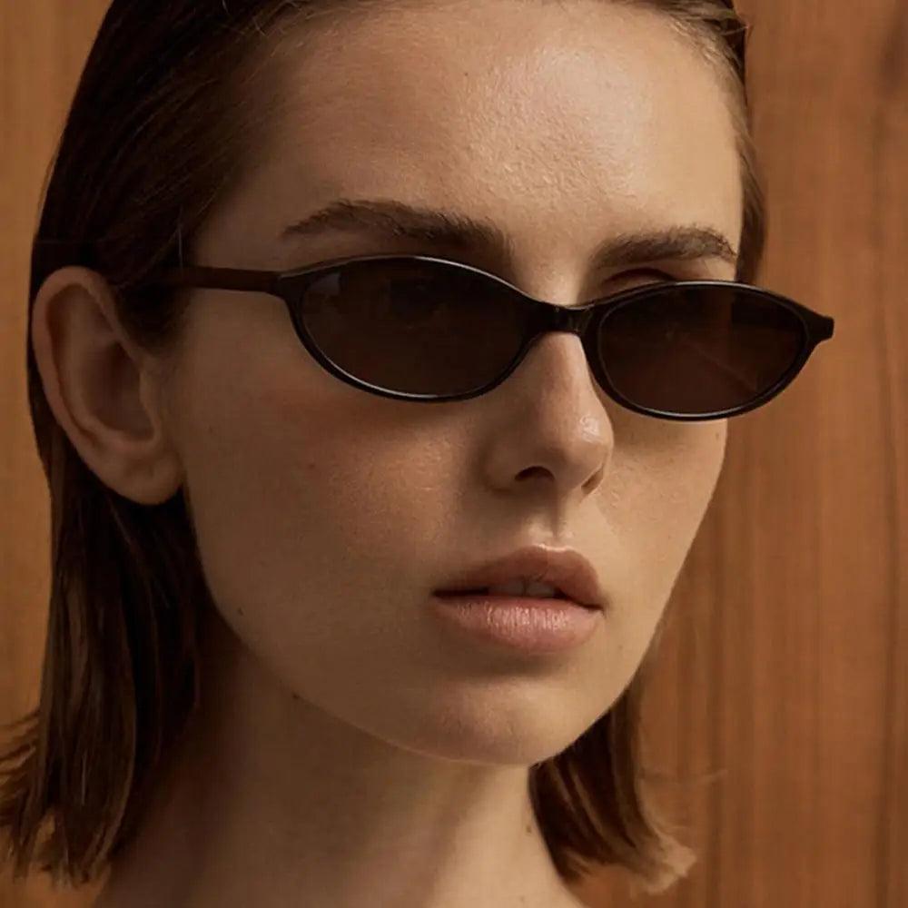 Retro Cat Eye Oval Sunglasses Lightweight Trendy Narrow Shades UV