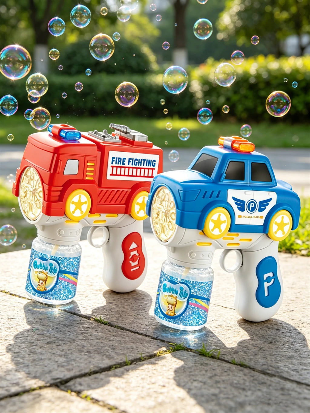 Electric Bubble Machine, One-Click with Lights, Outdoor Handle Bubble Gun Toy for Kids (batteries and bubble liquid not i Vue