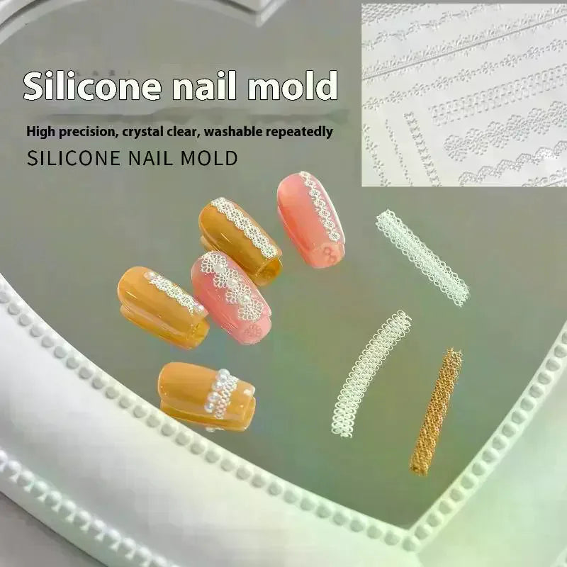 French Lace Nail Art Silicone Mold Beauty Nail Art Diy Handmade Tool Simple Line Reusable Silicone Mold Nail Decoration Stamp Vue