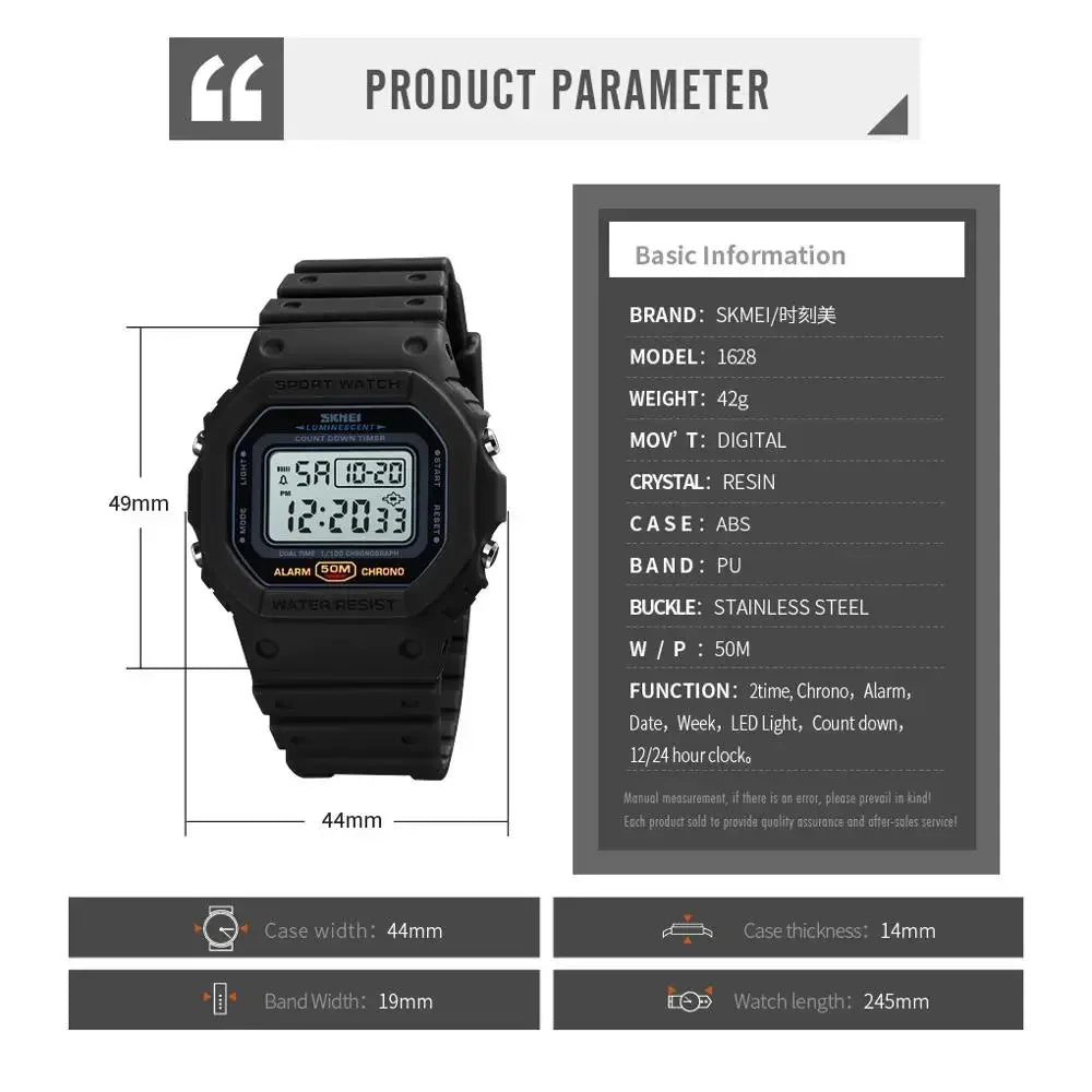SKMEI 1628 Men's Digital Sports Watch – LED, Waterproof Digital Sports Watch Vue