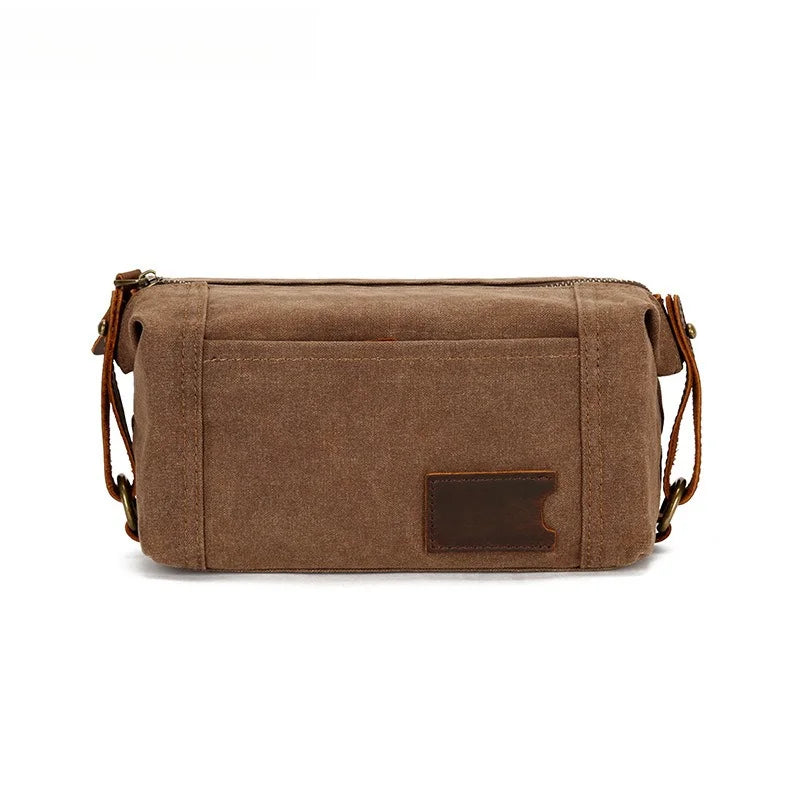 Men's Travel Clutch Bag Oil Wax Canvas Wash Bag Retro Clutch Bag First Layer Cowhide Wrist Bag Vue