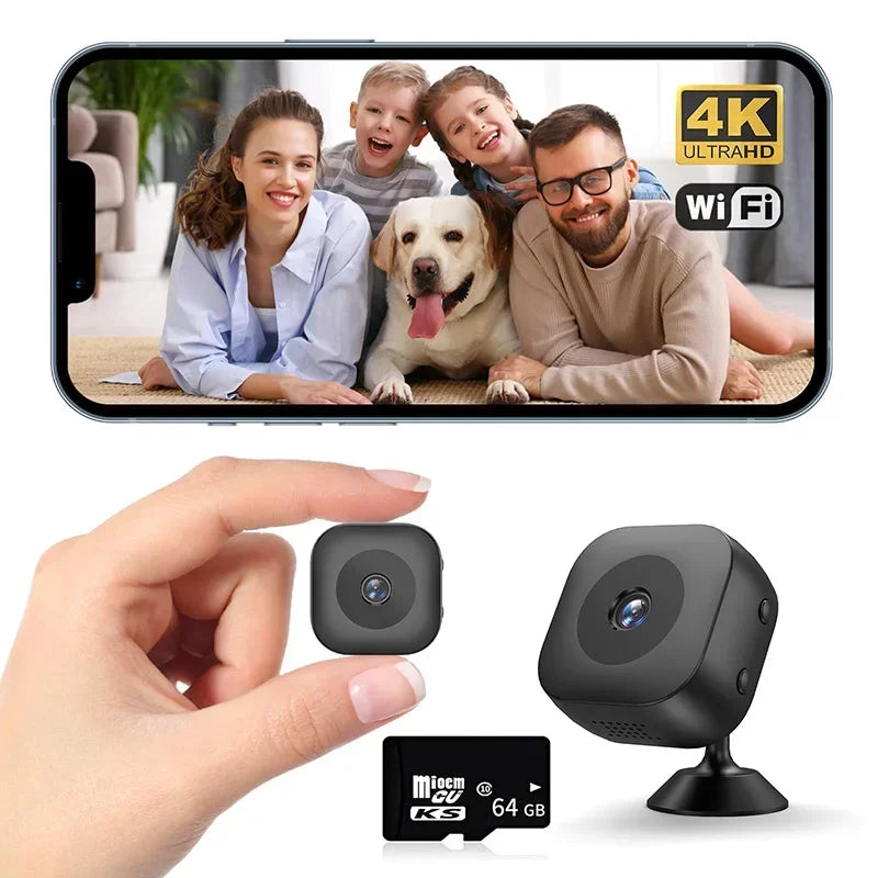 Lenovo Smart 4K HD Mini Camera Full Color Night Vision WiFi Monitor Waterproof Motion Smart Home Security Protection Monitor Vue Black-64GB Card