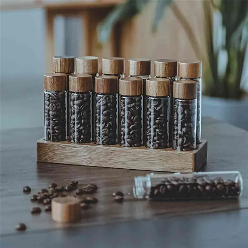 ABKW-1Pcs Coffee Bean Glass Tube With Wood Tool Bottled Tubes Grain Storage Wooden Sealed Airtight Canisters Vue