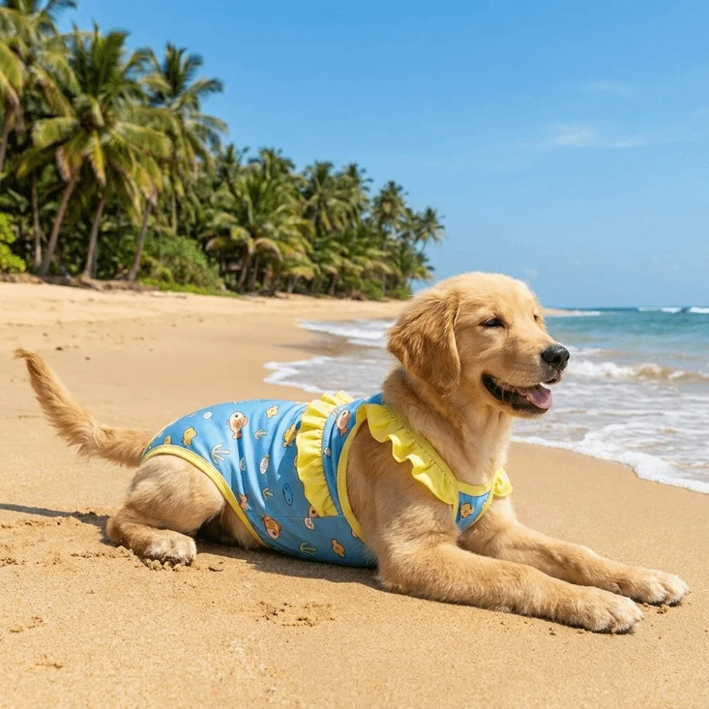 Cute Cartoon Print Dog Bikini Vest Stretchy Breathable Dog Swimsuit Comfortable Soft Pet Cooling Vest Casual Outfit Vue