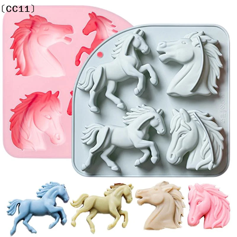 Horse Mold Silicone 4 Cavity 3D Themed Baking Mould Tray Party