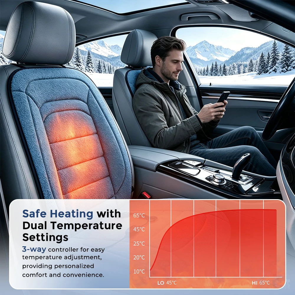 12V Heated Car Seat Cushion – Faux Fur Winter Seat Warmer Heated Car Seat Cover Vue