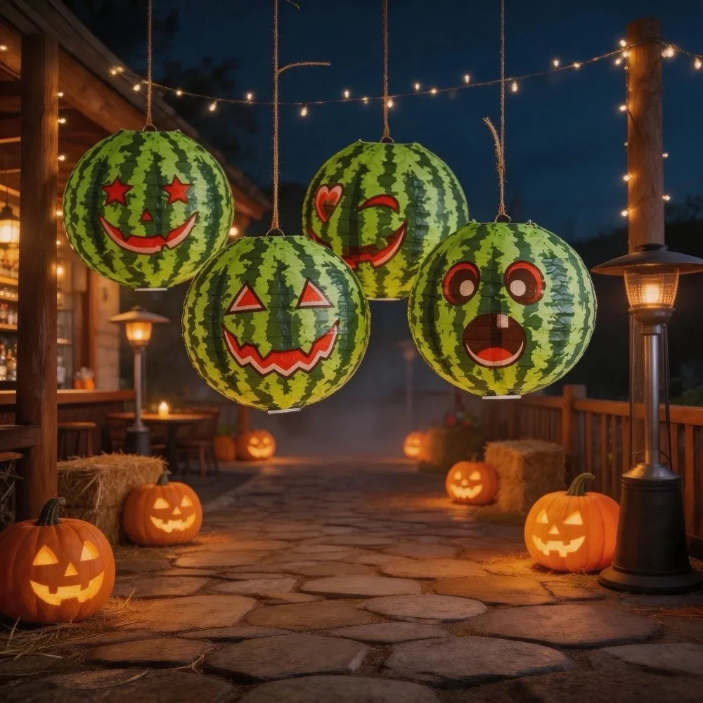 Creative 20cm Halloween Watermelon Lantern Green DIY Watermelon Ghost Face Lantern Festival Lanterns Indoor Outdoor Vue