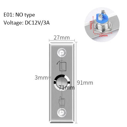 Creative Exit Button Push Switch Door Stainless Steel Opener Release Buttons for Access Control Electronic Gate Lock Vue E01-NO China Mainland