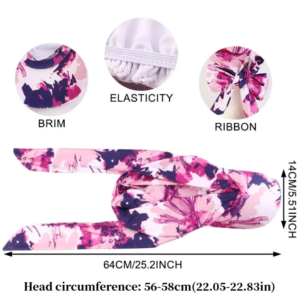 Floral Print Strapped Baseball Cap Brim Wrap Hair Summer Headscarf