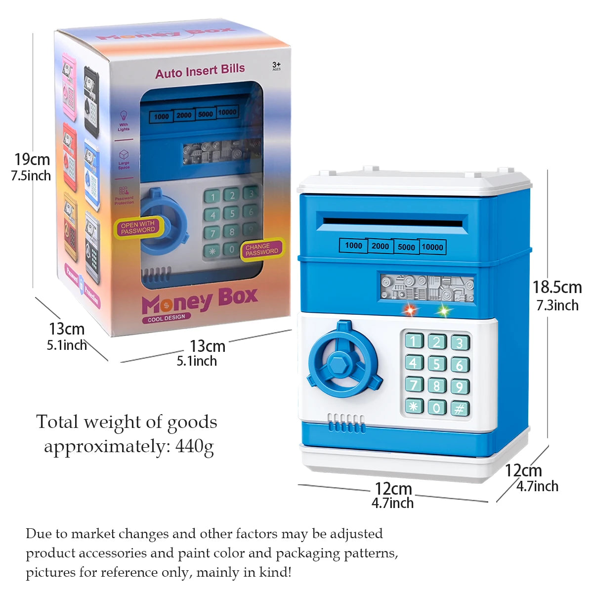 ATM Password Piggy Bank, Electronic Kids Money Bank Coin Can Auto Scroll Paper Money Saving Box Gifts for 3+ Boys and Girls Vue