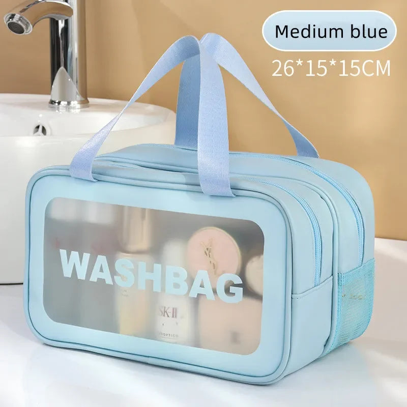 Double Transparent PU Cosmetic Bag with Dry and Wet Separation, Toiletry Bag, Makeup Organizer for Travel, Fitness, and Swimming Vue 26X15X15CM