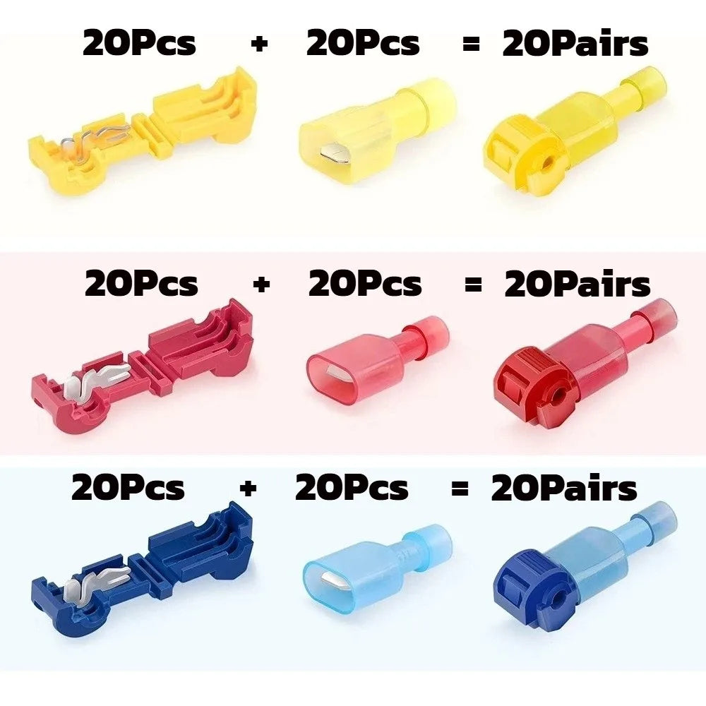 120pcs Peel-Free T-Tap Connector Efficient Wiring Insulated Wire Splicing Terminal Waterproof Clamp Type Quick Crimp Terminal Vue