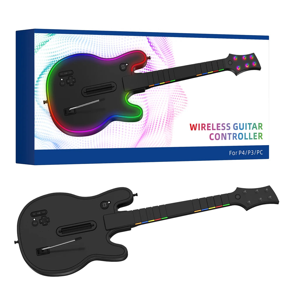 Wireless Guitar Controller with Strap & Wireless Dongle Wireless PC Guitar Controller Console Gamepad for PS4 PS3 PC Guitar Hero Vue