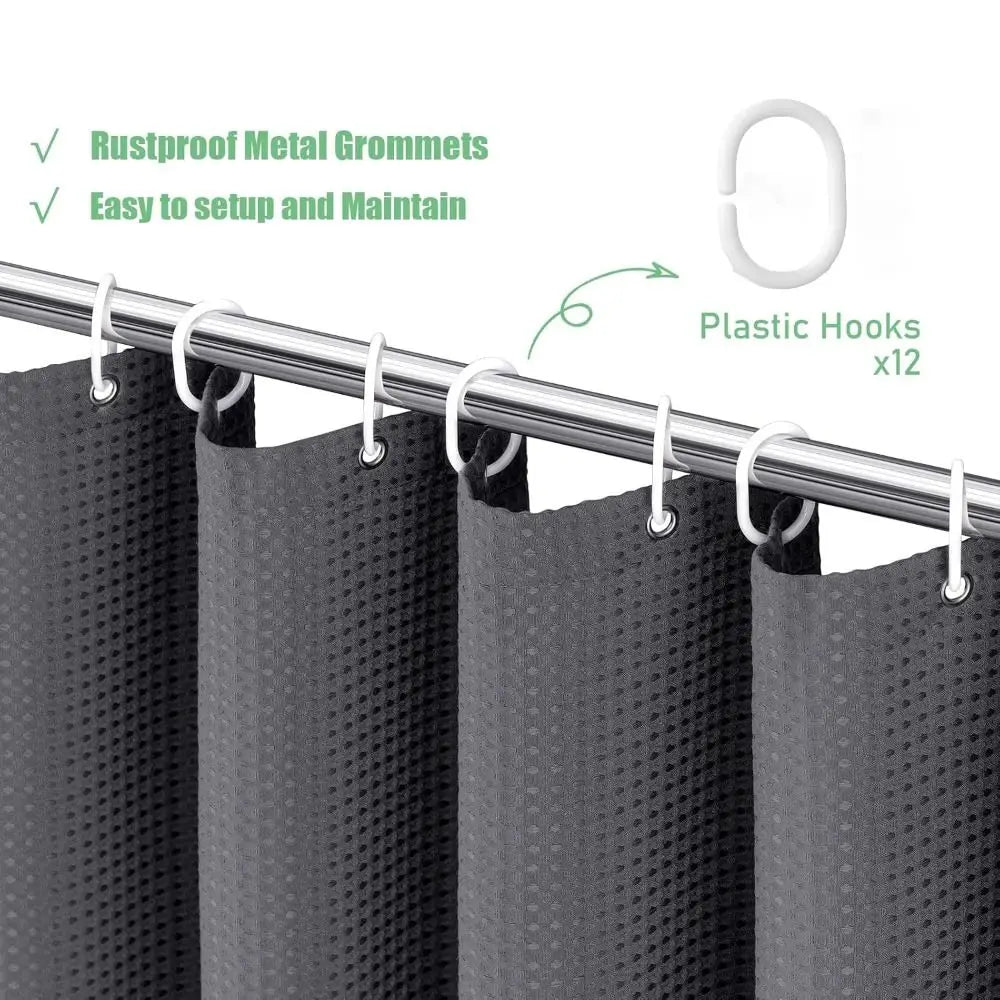 Waterproof Plain Waffle Shower Curtain Mildew-proof Solid Color Shading Curtain Polyester with Hooks Bathroom Partition Curtain Vue