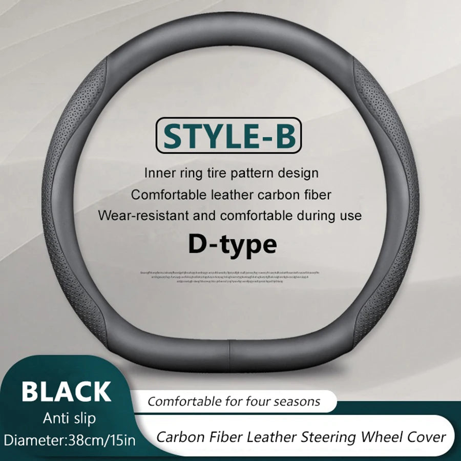 38cm/ 15in Carbon Fiber Car Steering Wheel Cover For Genesis GV60 GV70 GV80 G80 G70 G90 2023 2024 Breathable Auto Decoration Vue D-Black-B
