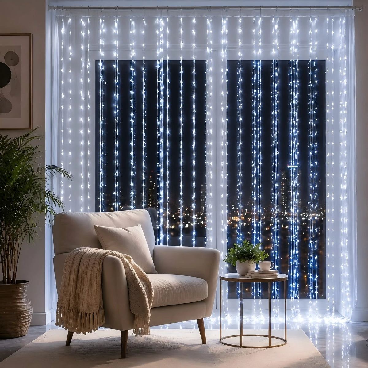 Remote-Controlled LED Curtain Lights USB Powered - 8 Lighting Modes Hanging Fairy String Light for Indoor Outdoor Decoration Vue
