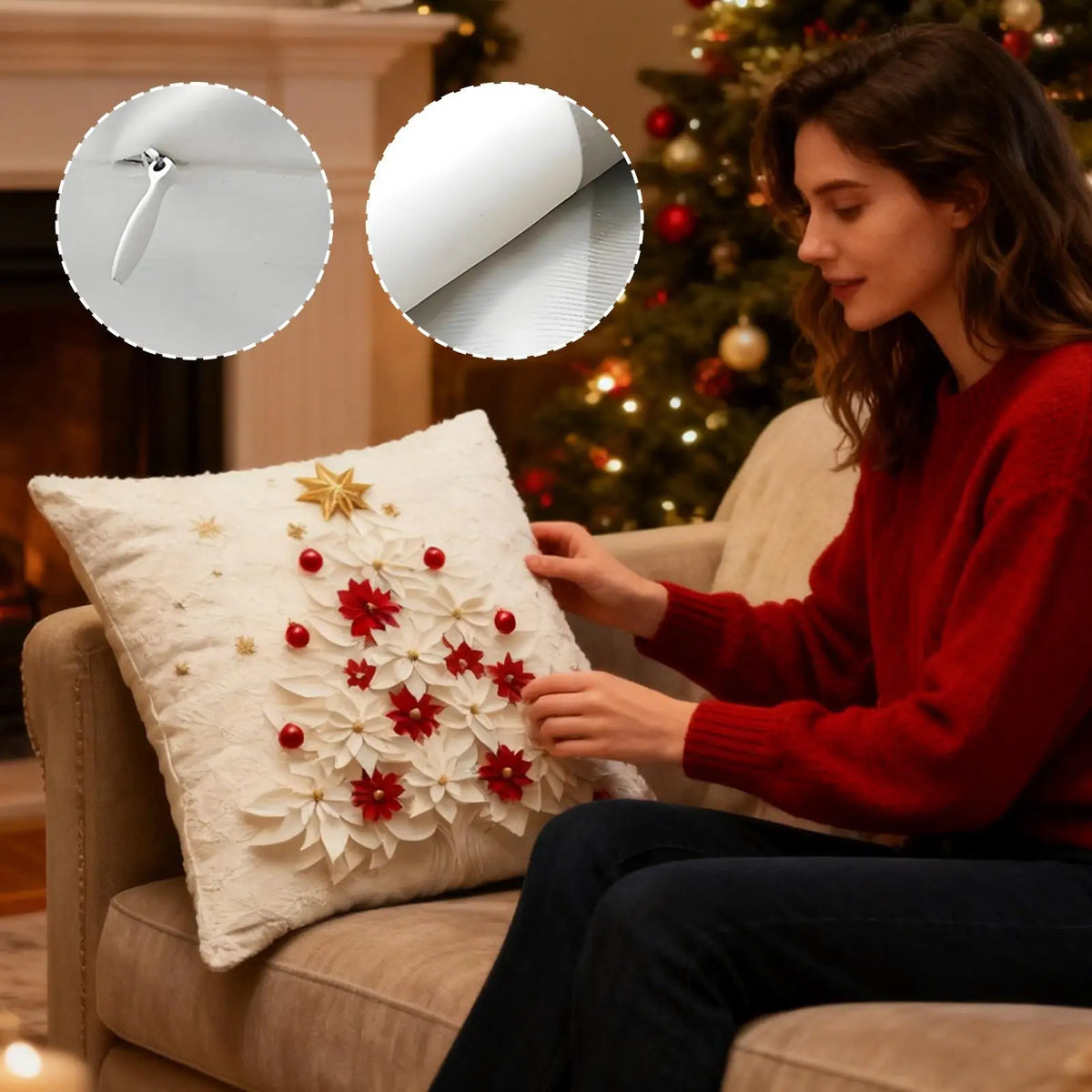 4 Pieces Decorative Pillow Cover Farmhouse Christmas Modern 18x18Inch Decorative Pillow Covers for Sofa for Home House Living Vue