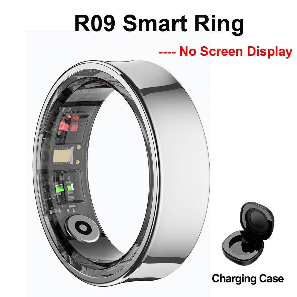 Smart Ring Men Women LED Display Screen Health Tracking Ring Monitor Multi Sports Modes Fitness Ring Gift for Android Ios Vue R09 case No Screen 9
