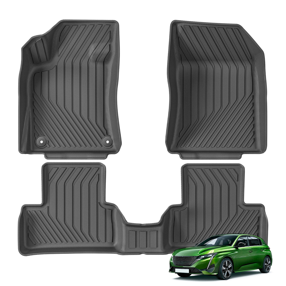 Smabee Left Drive for 2022 2023 2024 Peugeot 308Fuel TPE Car Floor Mats Cargo Liner Trunk Pad Black Waterproof All Weather Vue