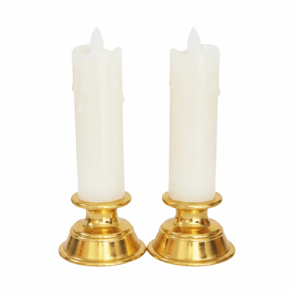 2Pcs Creative Electronic Candle Light Battery Operated Decorative Swing Flameless Candles Cordless with Light String Vue Beige