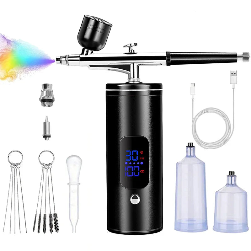 Airbrush Mini Air Compressor Kit Paint Spray Gun Portable For Nail Art Tattoo Craft Cake Pastry Painting Face Hydrating Sprayer Vue