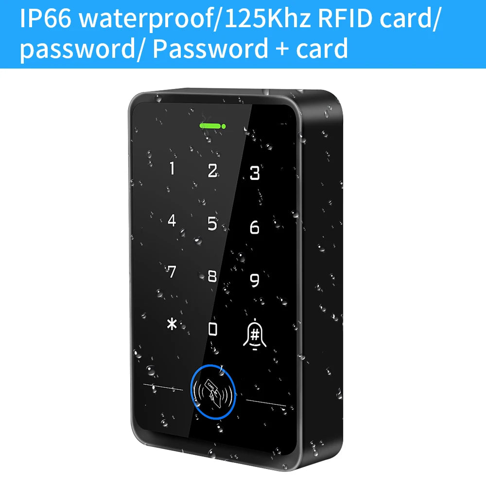 RFID 125Khz Access Keypad Backlight Touch Screen Panel Standalone Access Control Keyboard OutdoorWaterproof Wiegand 26/34 DC12V Vue T109S-EM-W