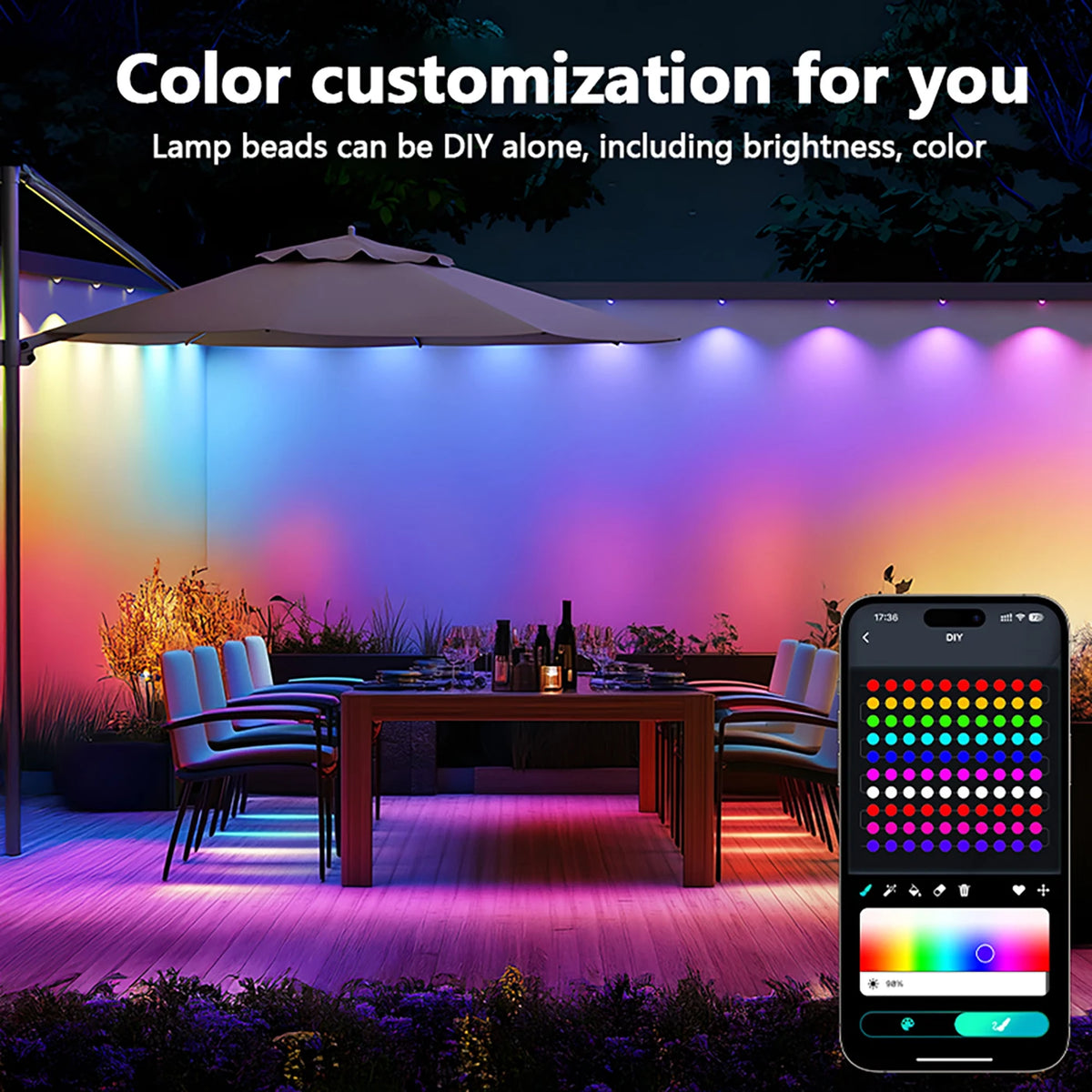 Permanent Outdoor Eaves Light Black 300FT 180LEDs Bluetooth APP DIY RGB IC Light String Suitable For Christmas Eaves Party Light Vue