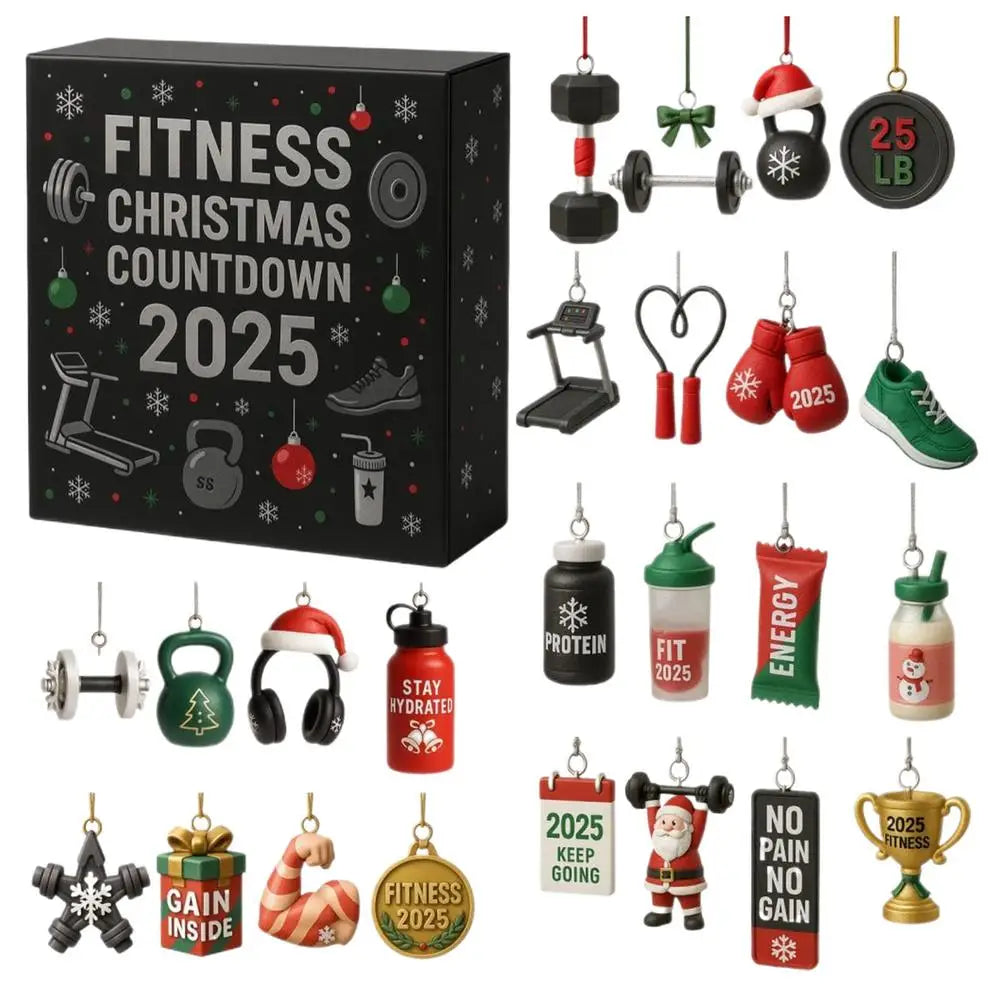 Fitness Gear Christmas Countdown Calendar - 2D Acrylic 24 Days Advent Ornament for Winter Holiday Party Decor, Home Gym, Window Vue 1 set