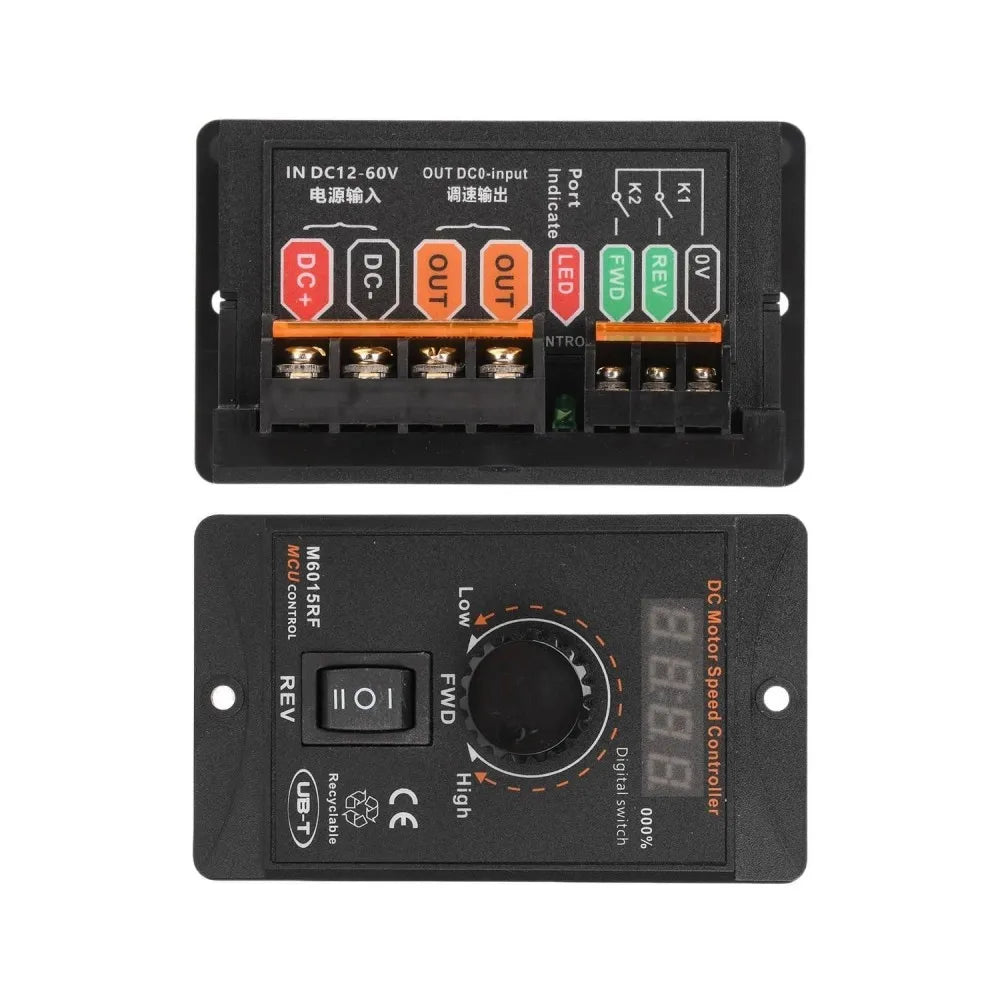 DC12-60V 15A Digital Display PWM Motor Speed Controller 20kHz High Power DC Motor Governor Forward Reverse Electronic Regulator Vue