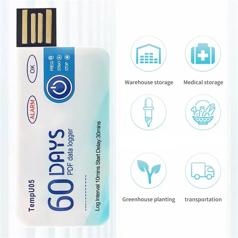 ABKW-10X Tempu05 Temperature Data Logger 60 Days Disposable Temperature Analyzer PDF USB Vue As shown NONE