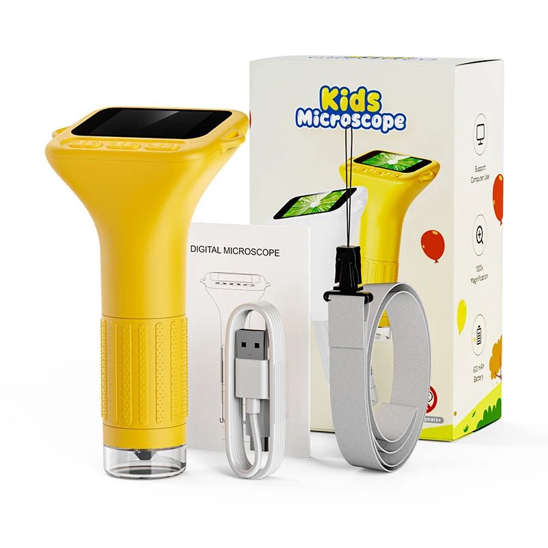 1000x Digital Microscope For Kids 2-Inch IPS Screen 2MP Optical Lens With Camera And Video Function for Christmas Birthday Gift Vue YELLOW 1000X