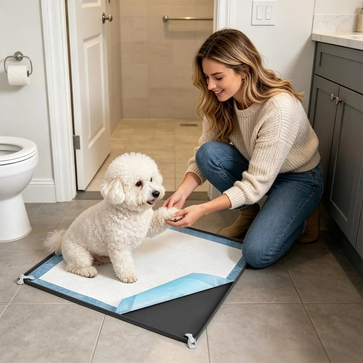 Potty Pad Holder Puppy Urine Mat Tray Non-Slip Pee Pad Holder for Indoor Bathroom Apartment Patio Laundry Backyard Living Room Vue