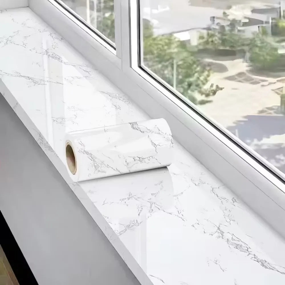 Plain Gloss Paste Wall Stickers White Color Self-adhesive Self-adhesive Wallpaper Wood Pattern PVC Pearl Film Vue Marble White 20 cm