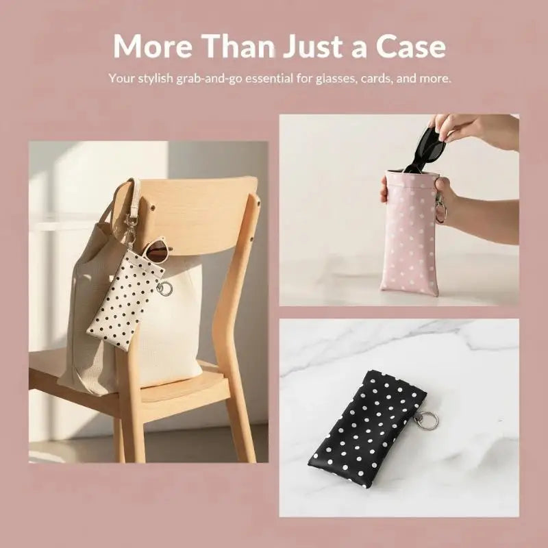 1pcs Polka Dot Eyeglass Pouch With Keychain Portable -Resistant Soft Glasses Case Storage Bag For Women Daily Use Travel Vue