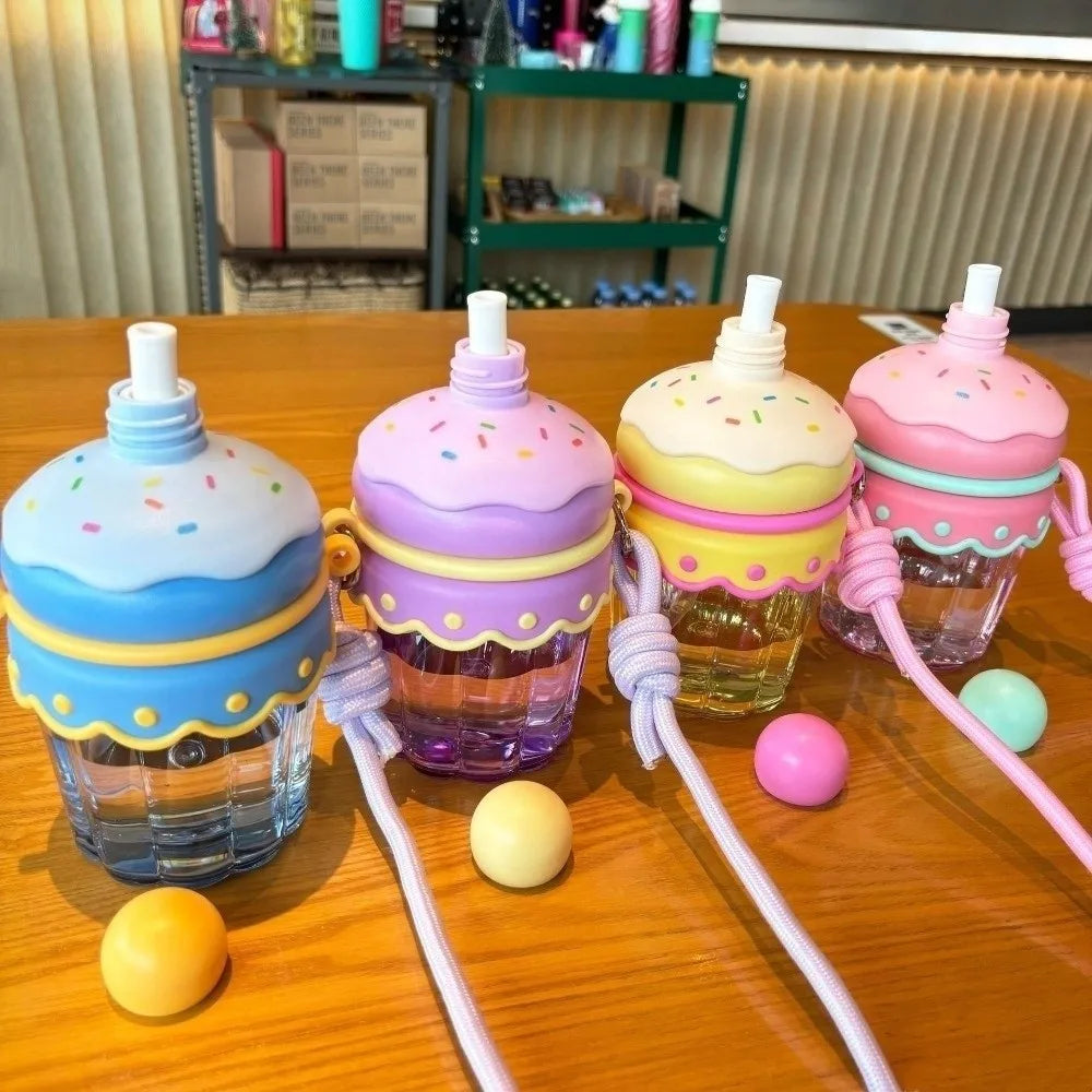 Drinkware with Lid and Straw Clear Tumbler Crossbody Hanging Rope Transparent Suction Cup Korean Ins 450ML Iced Coffee Cup Milk Vue