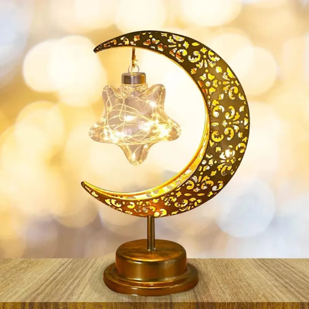 1PC LED hanging star and moon desk lamp,powered by 3 AA batteries(excl),suitable for bedroom,living room and Ramadan decoration Vue